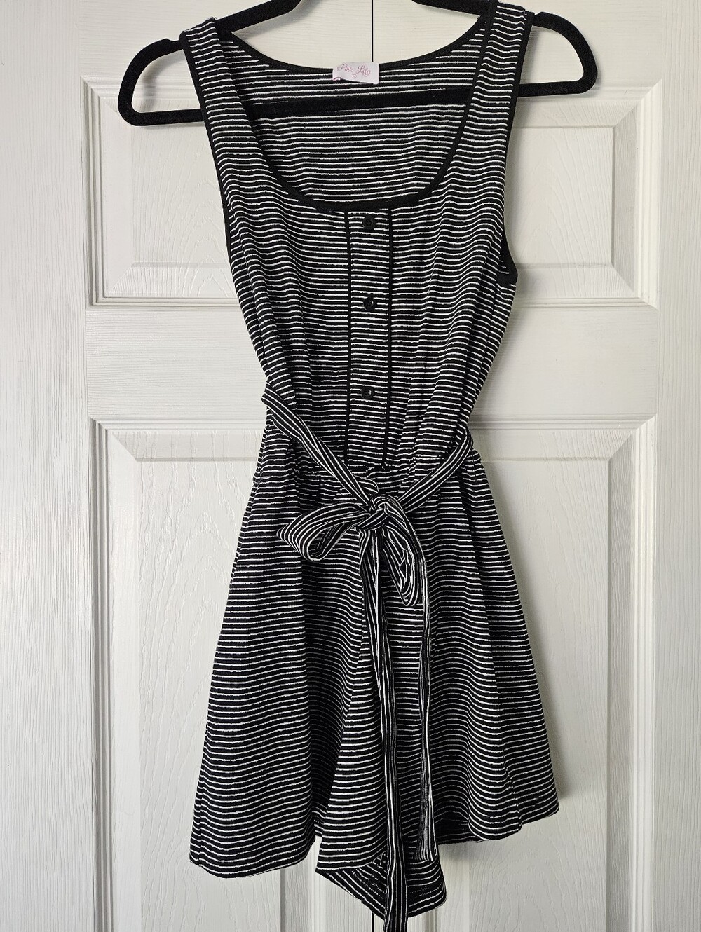 Pink Lily Black & White Striped Tie-Waist Romper